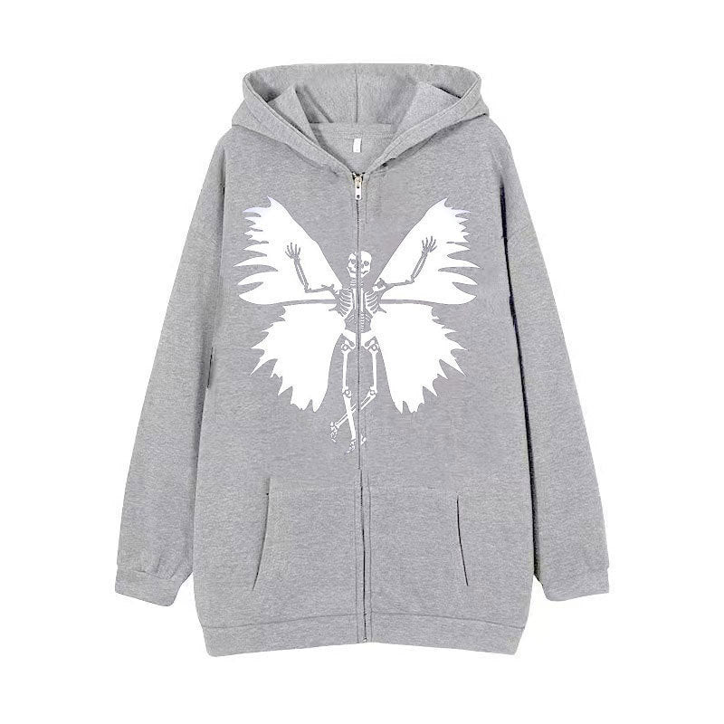 Damernas zip hoodie med unik skelett- och fjärilsdesign Mirla-Eva Jonsson