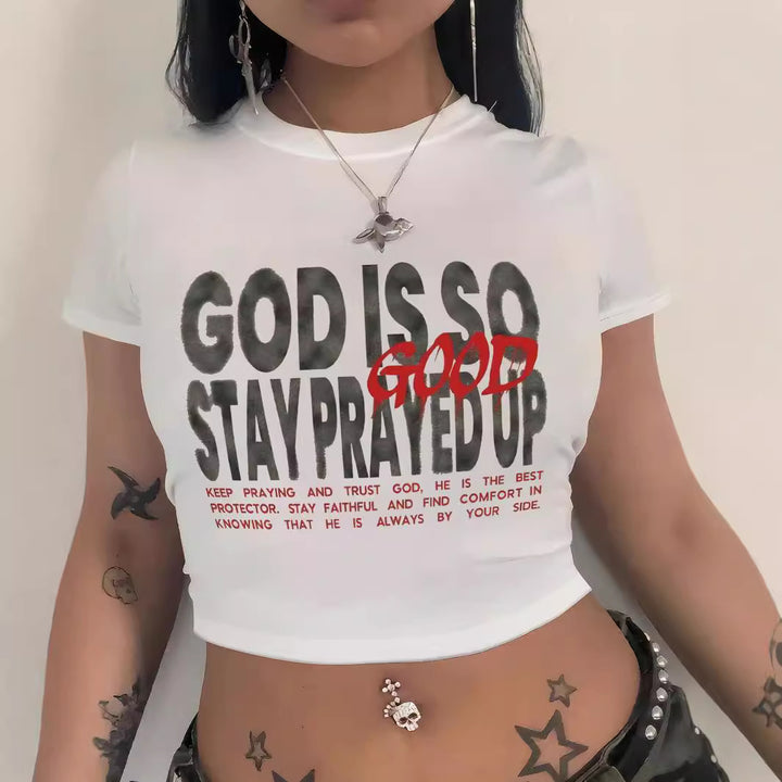 Damers Crop-T-Shirt med konstnärligt läppmotiv och kreativt tryck Mirla-Eva Jonsson