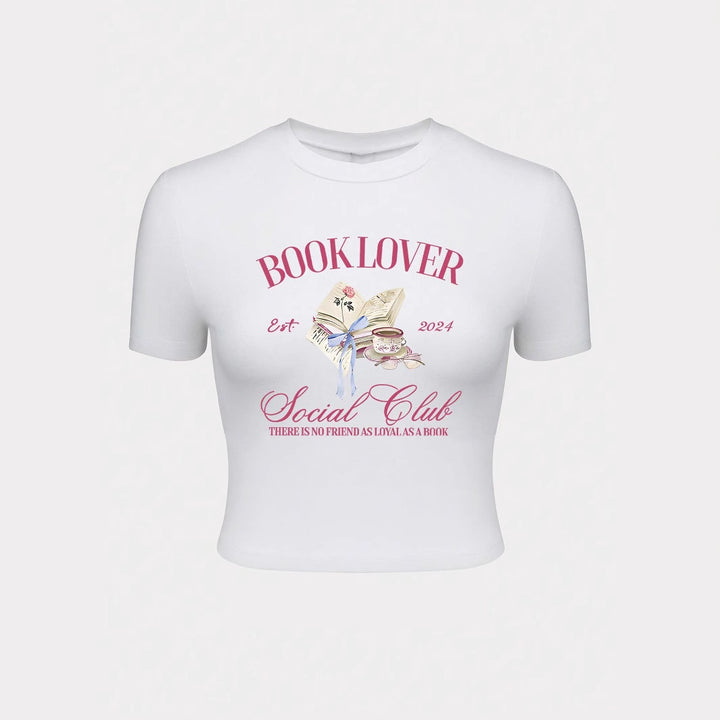 Damers Crop-T-shirt med kreativt bokälskare-design och modern tryck Mirla-Eva Jonsson