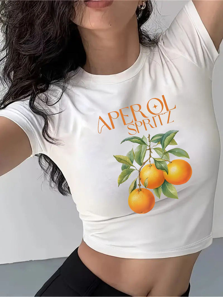 Damers Crop-T-shirt med kreativt motiv och figurnära snitt Mirla-Eva Jonsson