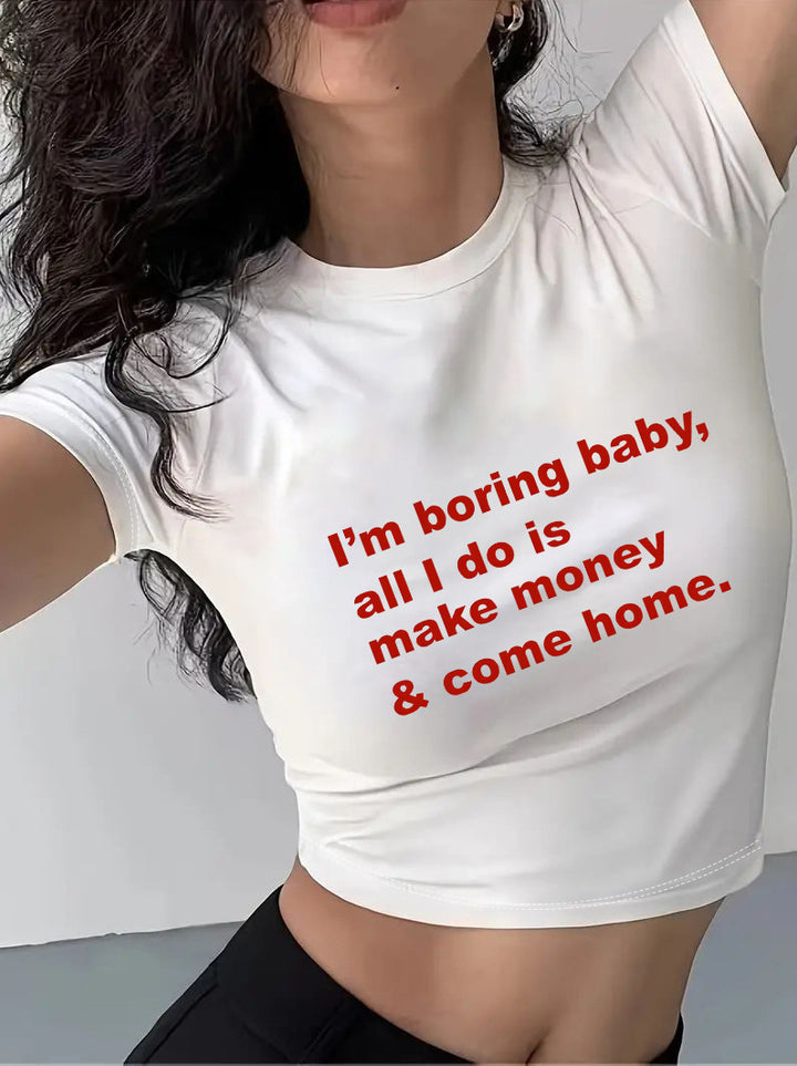 Damers Crop-T-shirt med kreativt motiv och figurnära snitt Mirla-Eva Jonsson