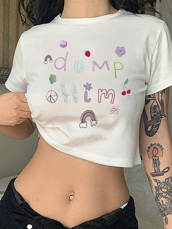 Damers Crop-T-shirt med kreativt motiv och figurnära snitt Mirla-Eva Jonsson