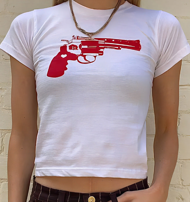 Damers Crop-T-shirt med kreativt motiv och figurnära snitt Mirla-Eva Jonsson
