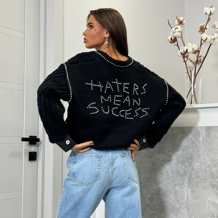 Damers Mode Stickad Tröja med Uttalande Tryck Mirla-Eva Jonsson