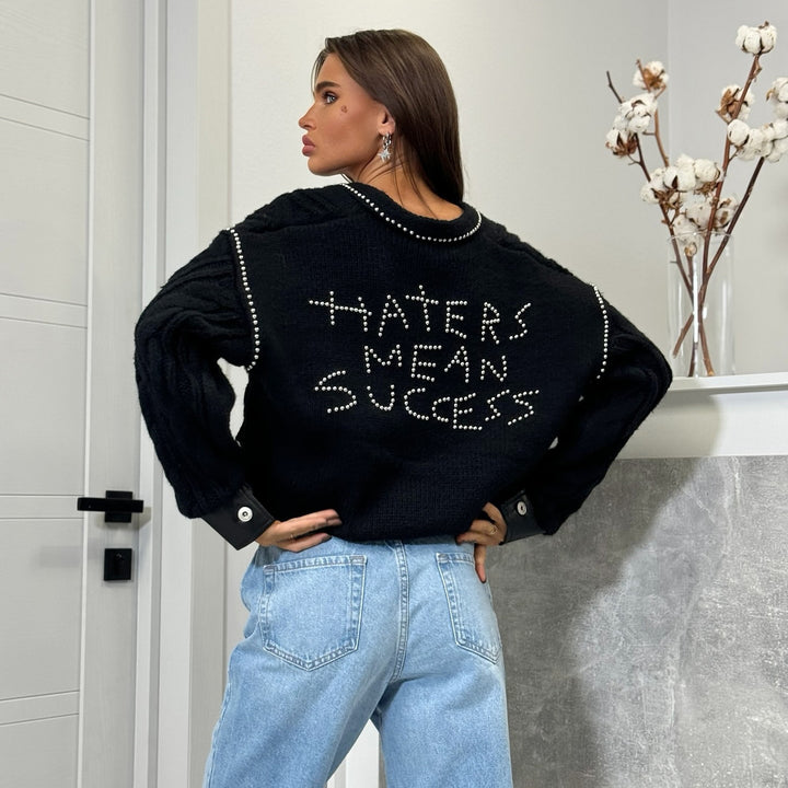 Damers Mode Stickad Tröja med Uttalande Tryck Mirla-Eva Jonsson