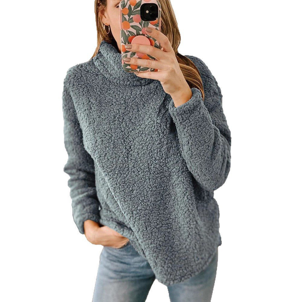 Damers Mysiga Fleece Tröja med Hög Krage och Texturerad Yta Mirla-Eva Jonsson