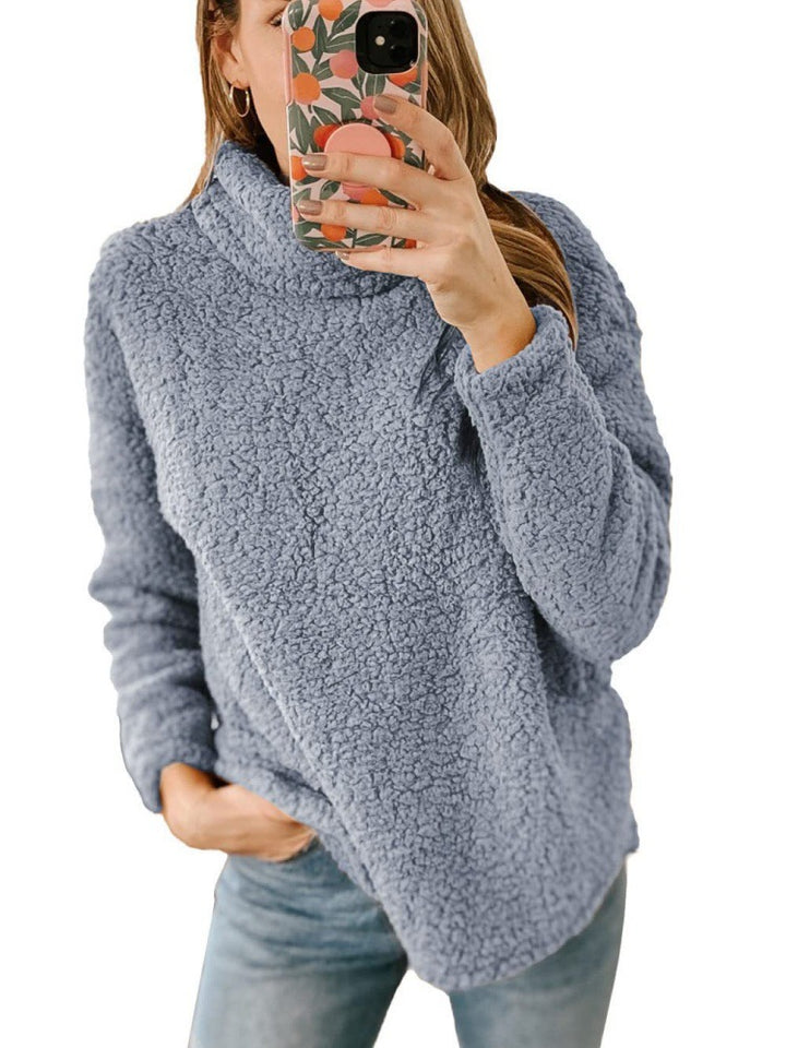 Damers Mysiga Fleece Tröja med Hög Krage och Texturerad Yta Mirla-Eva Jonsson