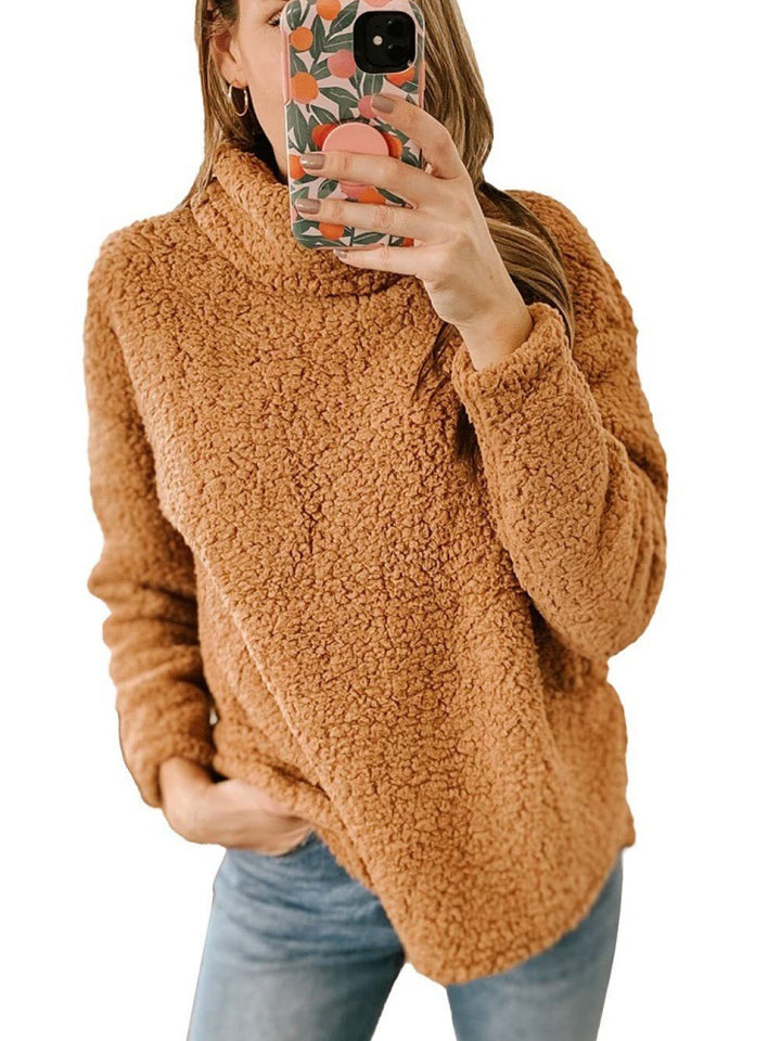 Damers Mysiga Fleece Tröja med Hög Krage och Texturerad Yta Mirla-Eva Jonsson
