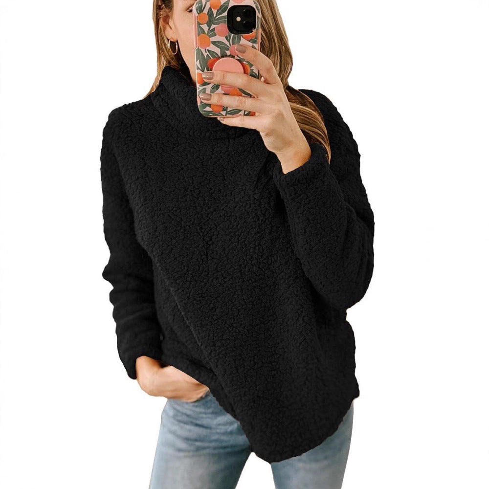 Damers Mysiga Fleece Tröja med Hög Krage och Texturerad Yta Mirla-Eva Jonsson