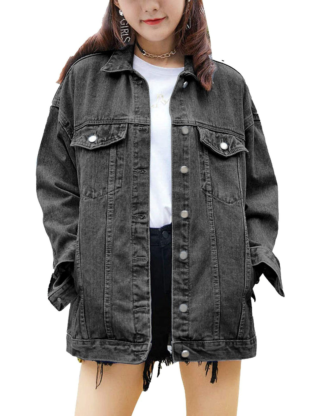 Damers Oversized Denimjacka med Dekorativa Tryckknappar Mirla-Eva Jonsson