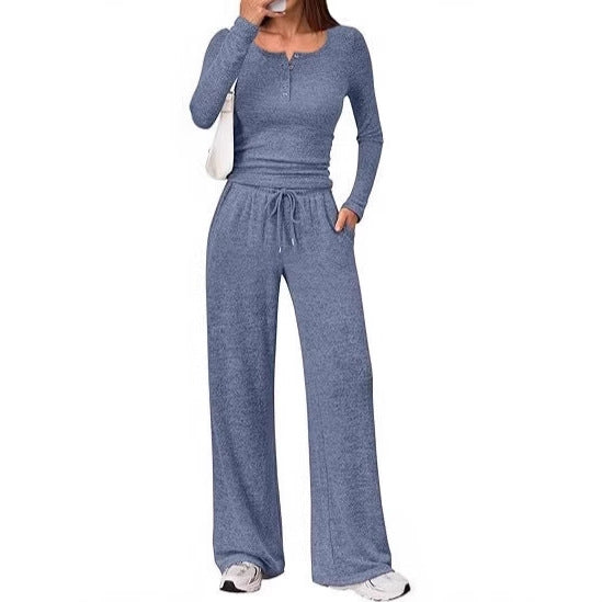 Damers loungewear-set med långärmad topp och vid byxa Mirla-Eva Jonsson