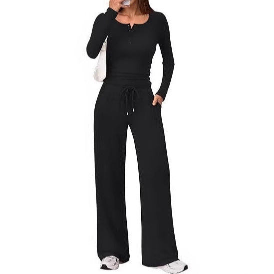 Damers loungewear-set med långärmad topp och vid byxa Mirla-Eva Jonsson
