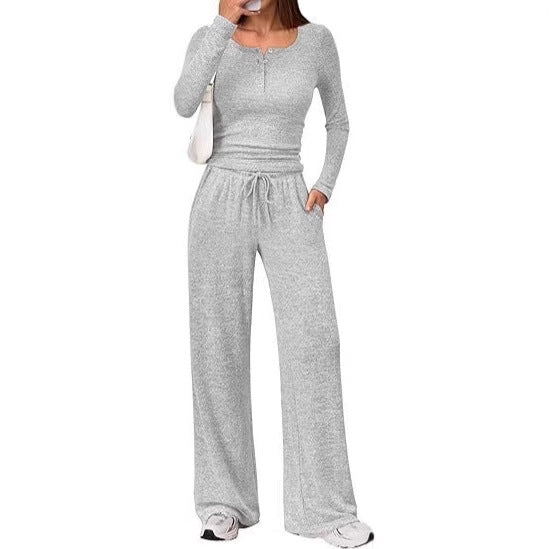 Damers loungewear-set med långärmad topp och vid byxa Mirla-Eva Jonsson