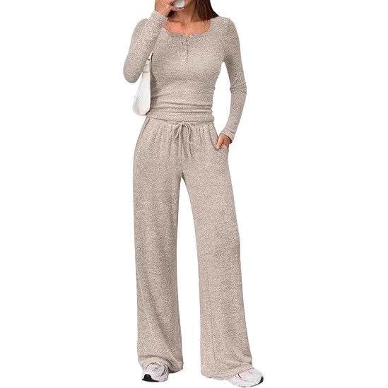 Damers loungewear-set med långärmad topp och vid byxa Mirla-Eva Jonsson