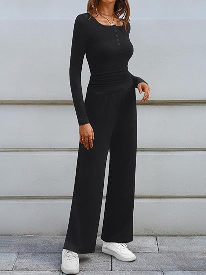 Damers loungewear-set med långärmad topp och vid byxa Mirla-Eva Jonsson