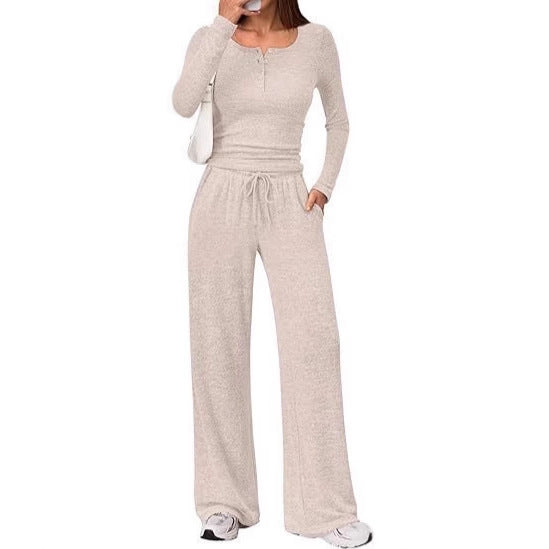 Damers loungewear-set med långärmad topp och vid byxa Mirla-Eva Jonsson