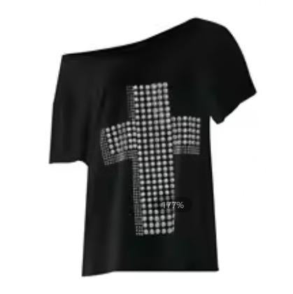 Damers stiliga oversized T-shirt med korsdesign och glittrande detaljer Mirla-Eva Jonsson