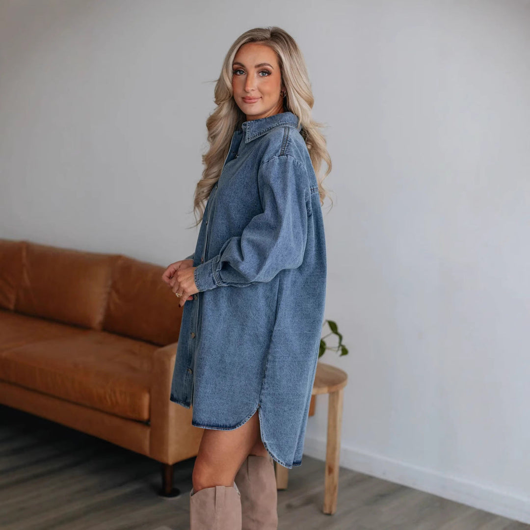 Dames Denim Skjorklänning med Exklusivt Bälte och Praktiska Fickor Mirla-Eva Jonsson