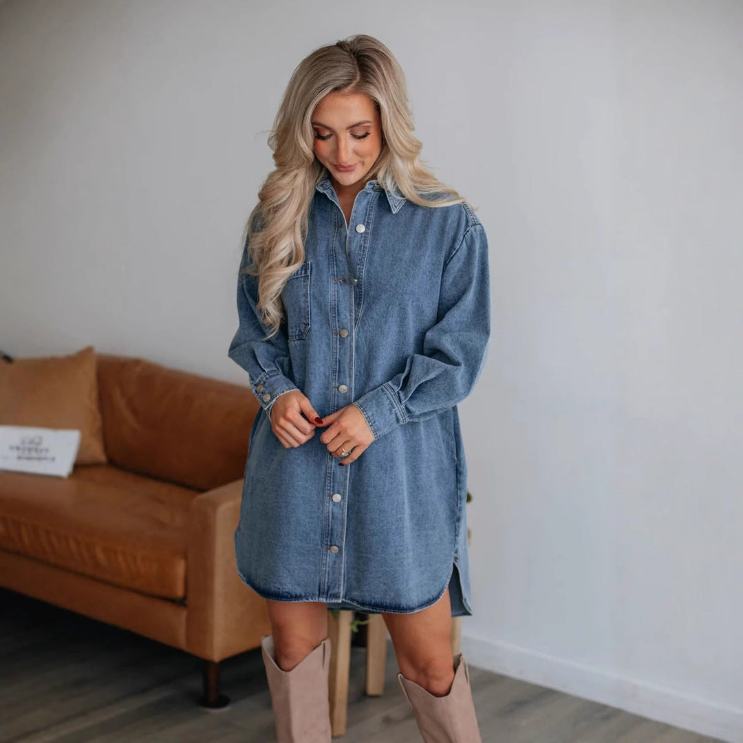 Dames Denim Skjorklänning med Exklusivt Bälte och Praktiska Fickor Mirla-Eva Jonsson