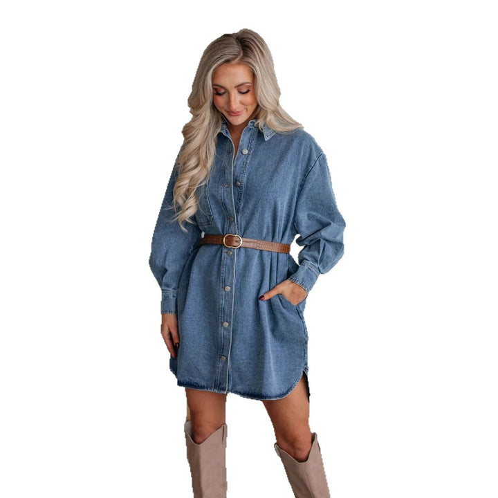 Dames Denim Skjorklänning med Exklusivt Bälte och Praktiska Fickor Mirla-Eva Jonsson
