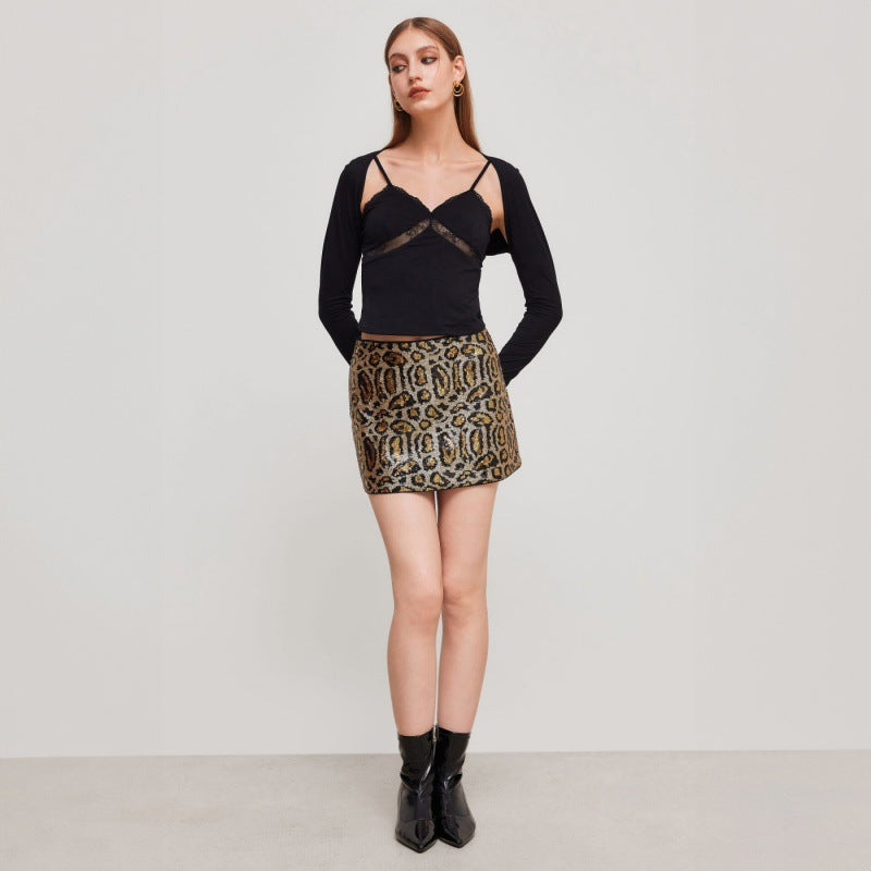 Dames Glitterende Minirok met Luipaardprint en Paillettenafwerking Mirla-Eva Jonsson