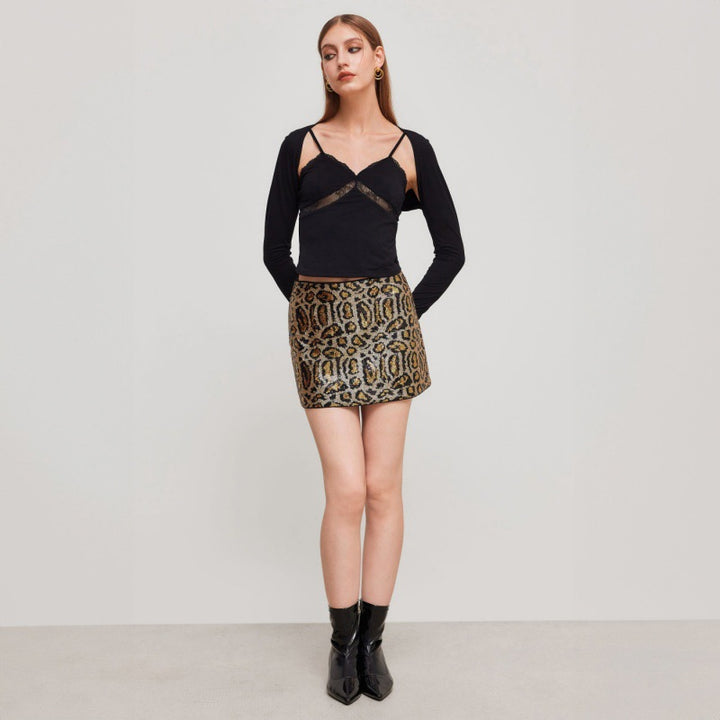 Dames Glitterende Minirok met Luipaardprint en Paillettenafwerking Mirla-Eva Jonsson