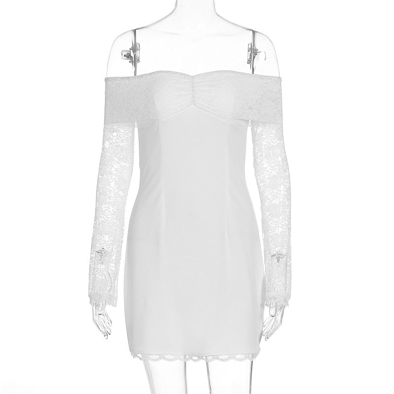 Dames Off-Shoulder Klänning med Spetsärmar och Figursydd Design Mirla-Eva Jonsson