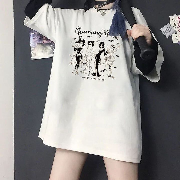 Dames T-shirt met artistiek skelettemotief en unieke druk Mirla-Eva Jonsson