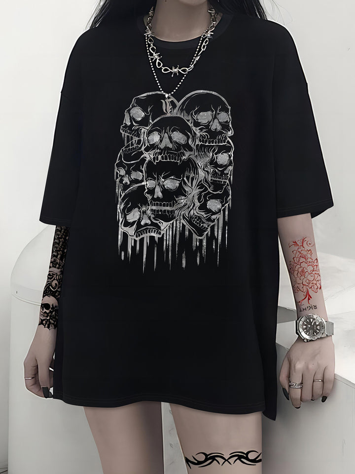 Dames T-shirt met artistiek skelettemotief en unieke druk Mirla-Eva Jonsson