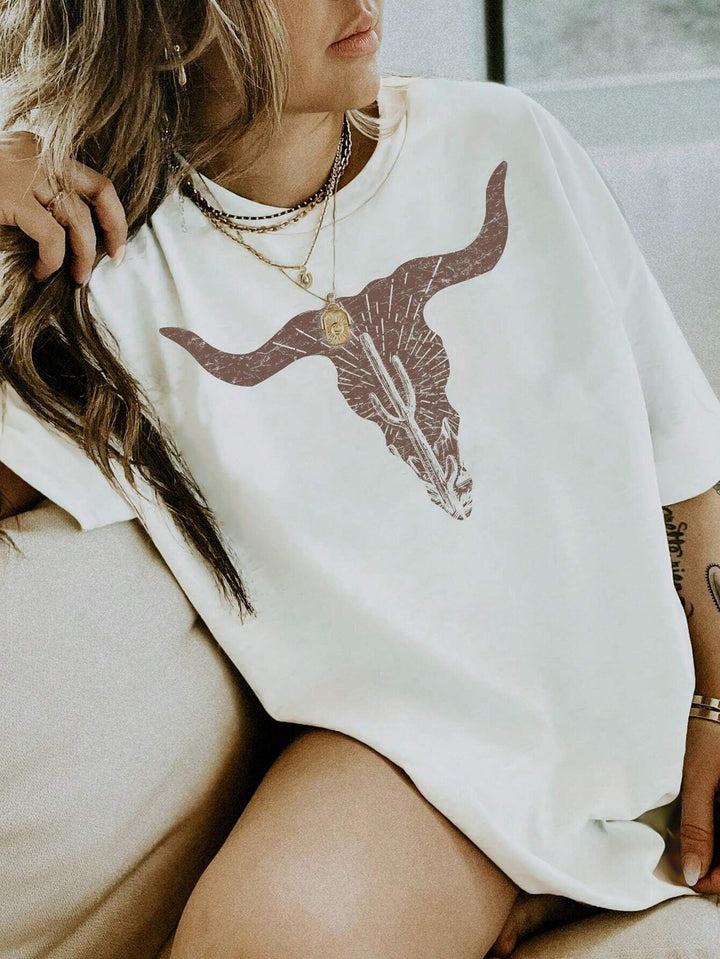 Dames T-shirt met artistiek skelettemotief en unieke druk Mirla-Eva Jonsson