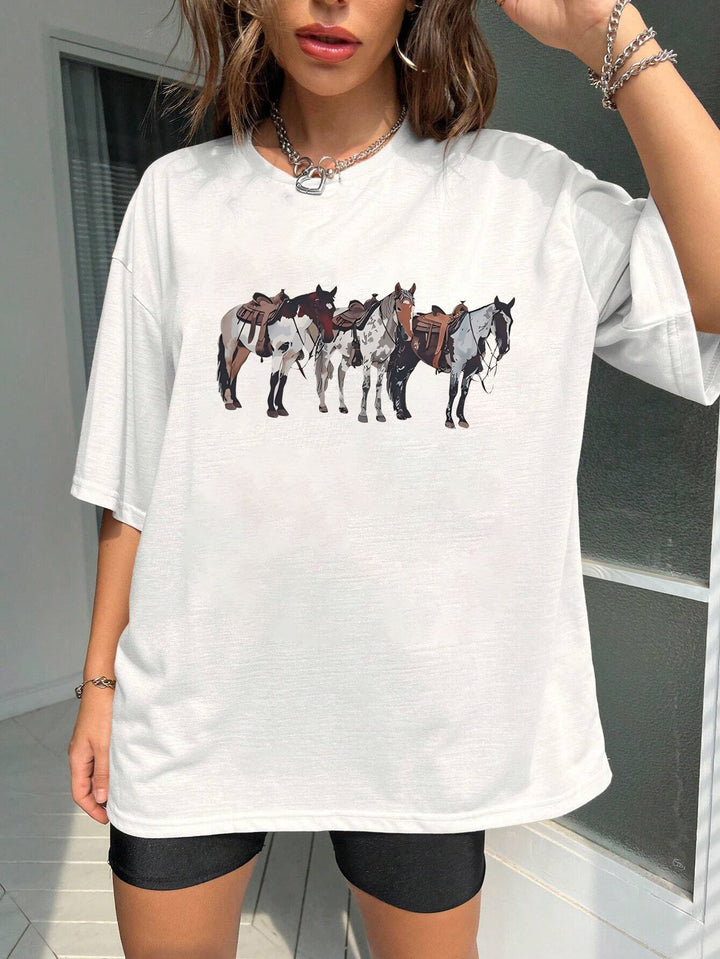 Dames T-shirt met artistieke schedelmotief en casual snit Mirla-Eva Jonsson