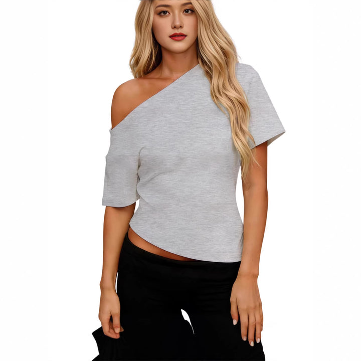 Dames asymmetrisk topp med off-shoulder design och korta ärmar Mirla-Eva Jonsson