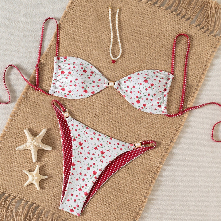 Dames bikini set med raffinerat leopardmönster och eleganta pärldetaljer Mirla-Eva Jonsson
