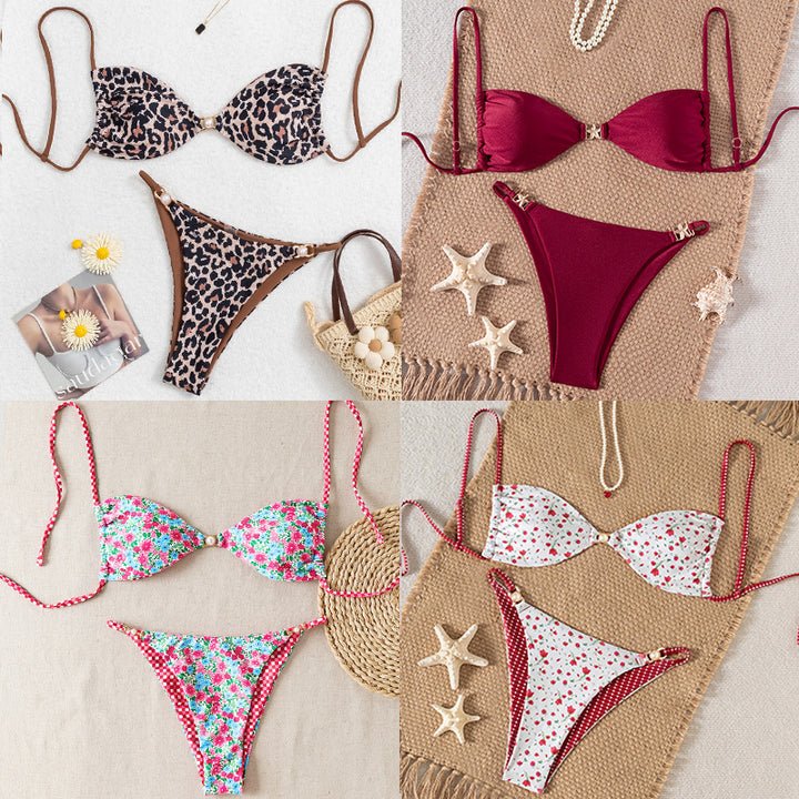 Dames bikini set med raffinerat leopardmönster och eleganta pärldetaljer Mirla-Eva Jonsson