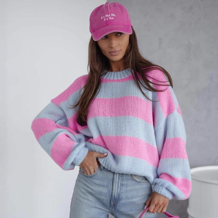 Dames casual stickad tröja med luftig struktur och lösa ärmar Eva Jonsson-Eva Jonsson