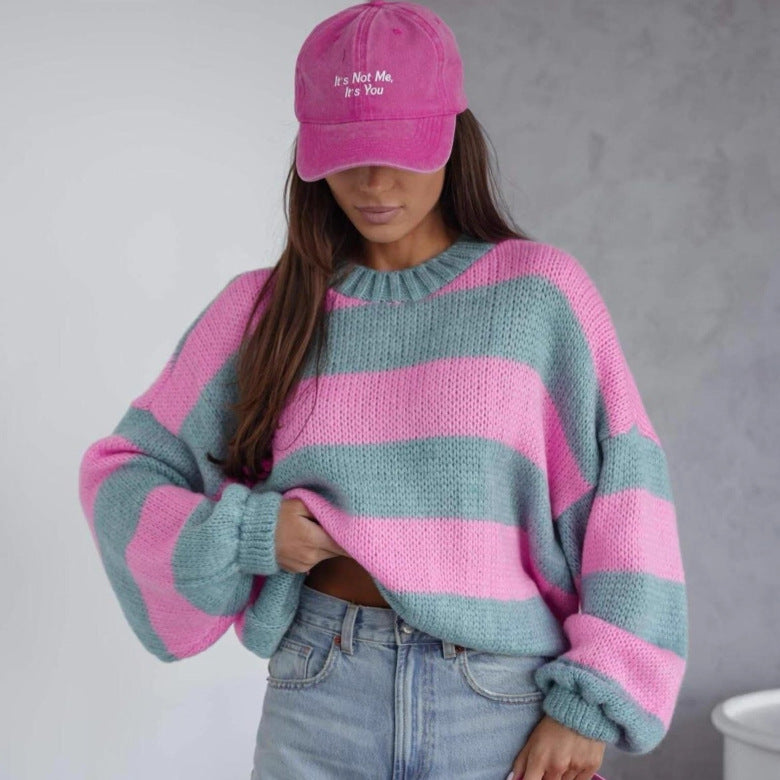 Dames casual stickad tröja med luftig struktur och lösa ärmar Eva Jonsson-Eva Jonsson