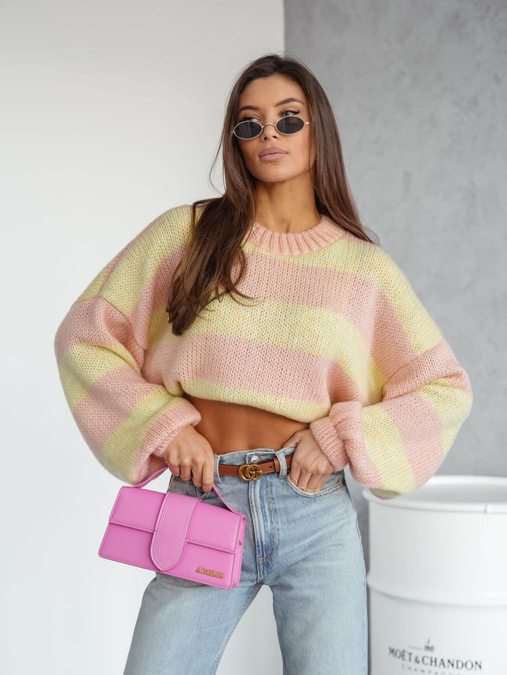 Dames casual stickad tröja med luftig struktur och lösa ärmar Eva Jonsson-Eva Jonsson