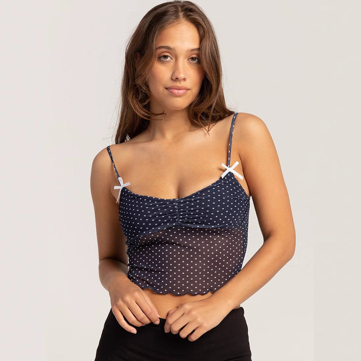 Dames gepunkted Crop-Top med justerbare stropper Mirla-Eva Jonsson