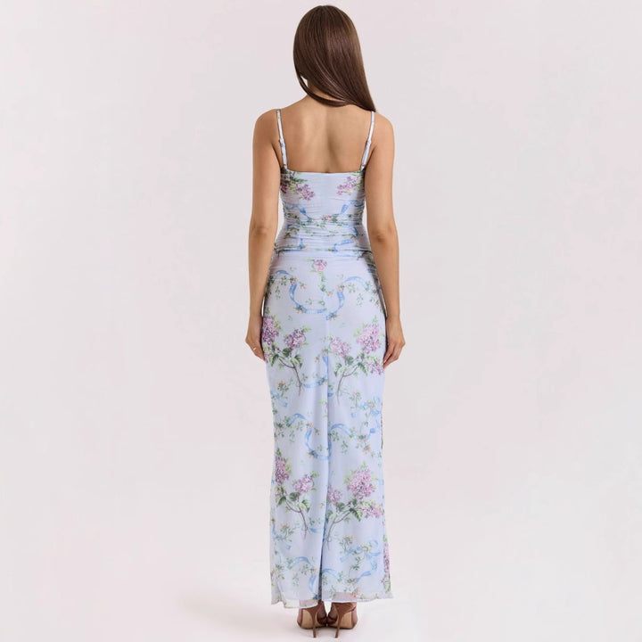 Dames maxikjole med blomsterprint og sideslids Mirla-Eva Jonsson
