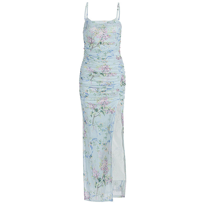 Dames maxikjole med blomsterprint og sideslids Mirla-Eva Jonsson