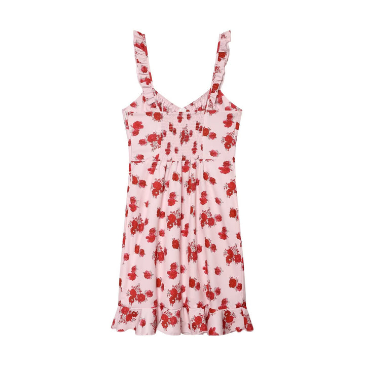 Dames spaghetti strap dress with delicate floral pattern and voluminous ruffle Mirla-Eva Jonsson