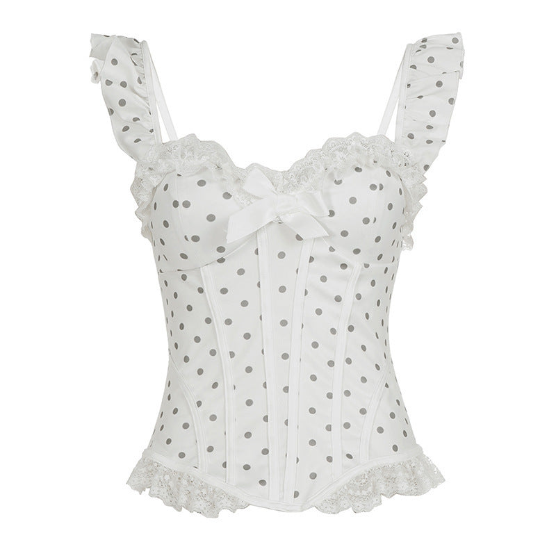 Dames spitzen-bustier med volangdetaljer och prickar Mirla-Eva Jonsson