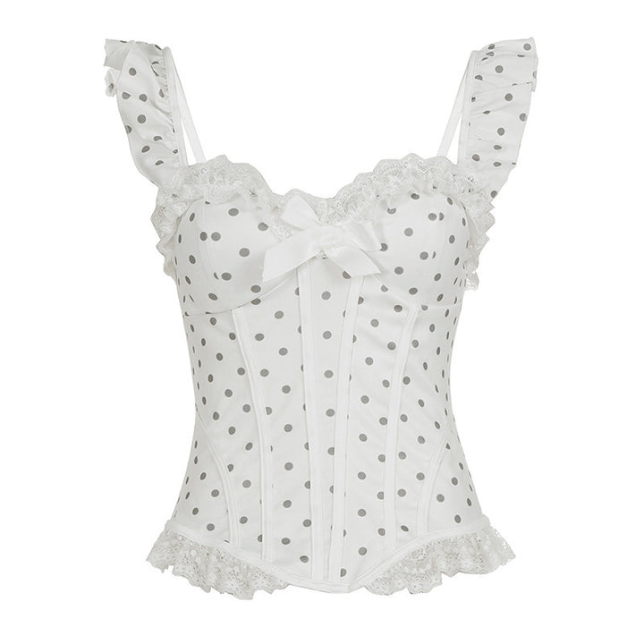 Dames spitzen-bustier med volangdetaljer och prickar Mirla-Eva Jonsson
