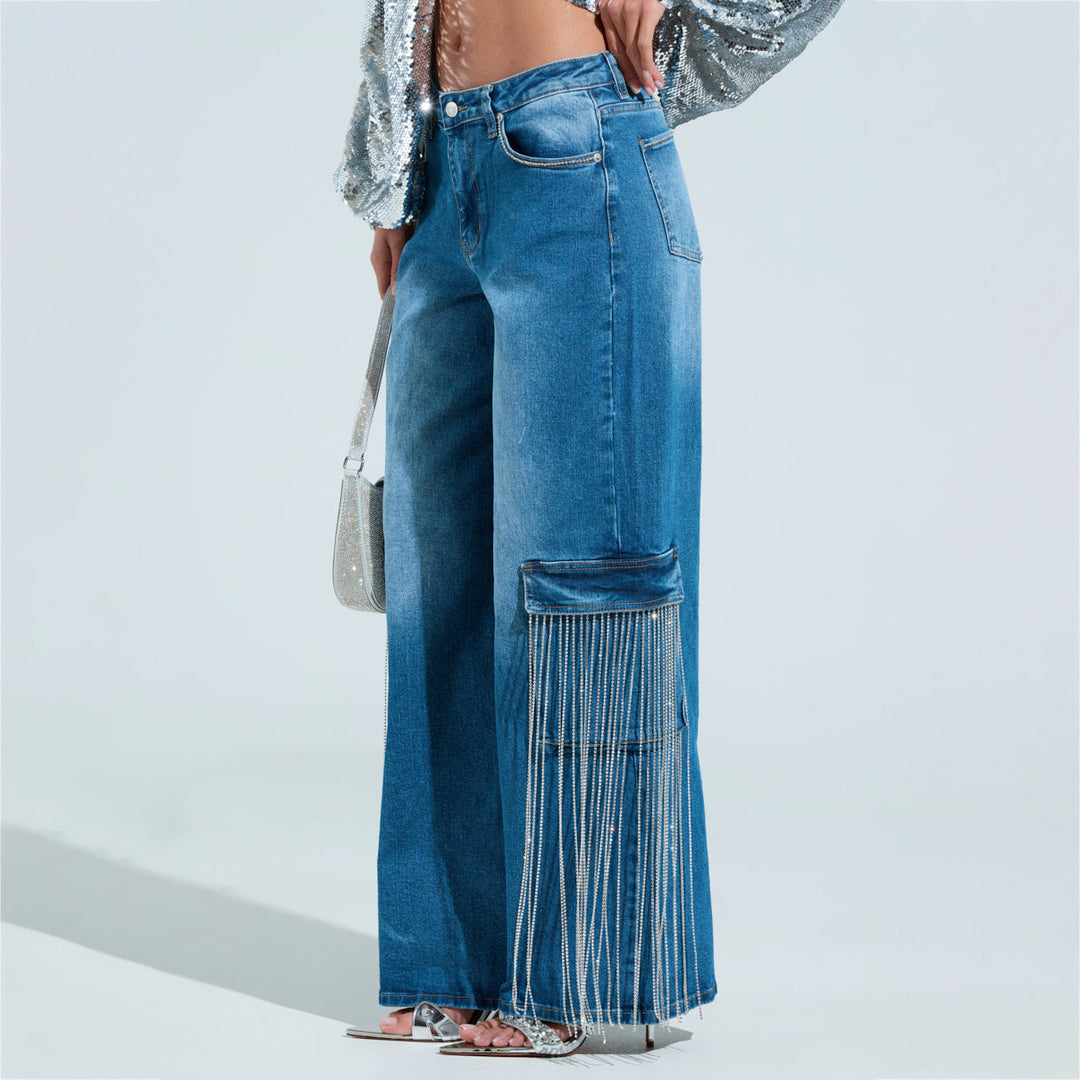 Dames utility-jeans med fransar och cargofickor Mirla-Eva Jonsson