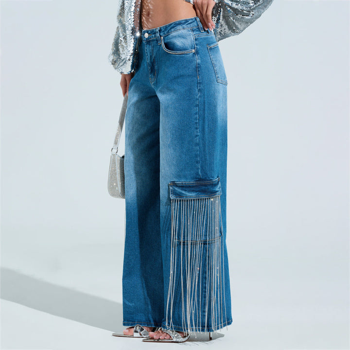 Dames utility-jeans med fransar och cargofickor Mirla-Eva Jonsson