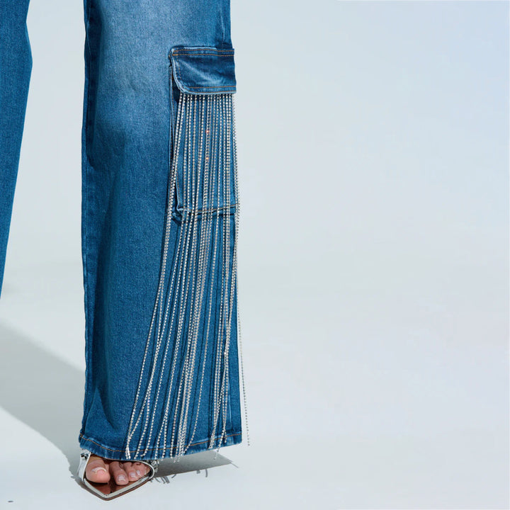 Dames utility-jeans med fransar och cargofickor Mirla-Eva Jonsson