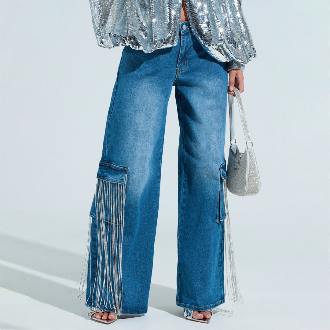 Dames utility-jeans med fransar och cargofickor Mirla-Eva Jonsson