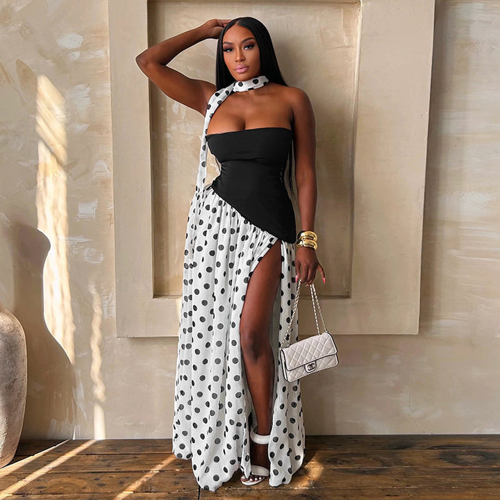 Dames wrap dress with asymmetric hem and dots Mirla-Eva Jonsson