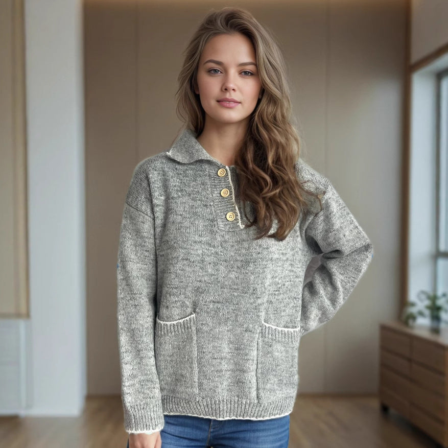 Dametröja med kontrasterande krage och dekorativa knappar Eva Jonsson-Eva Jonsson