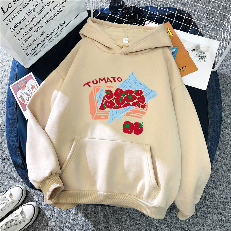 Damhoodie med kreativt grönsaksmotiv Mirla-Eva Jonsson